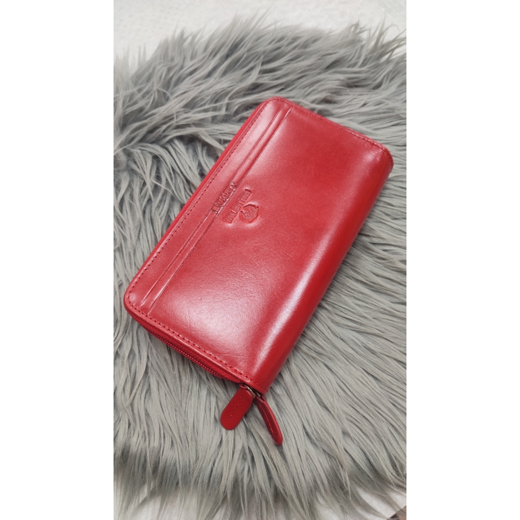 Emporio Valentini piros női dupla cipzáros bőrpénztárca